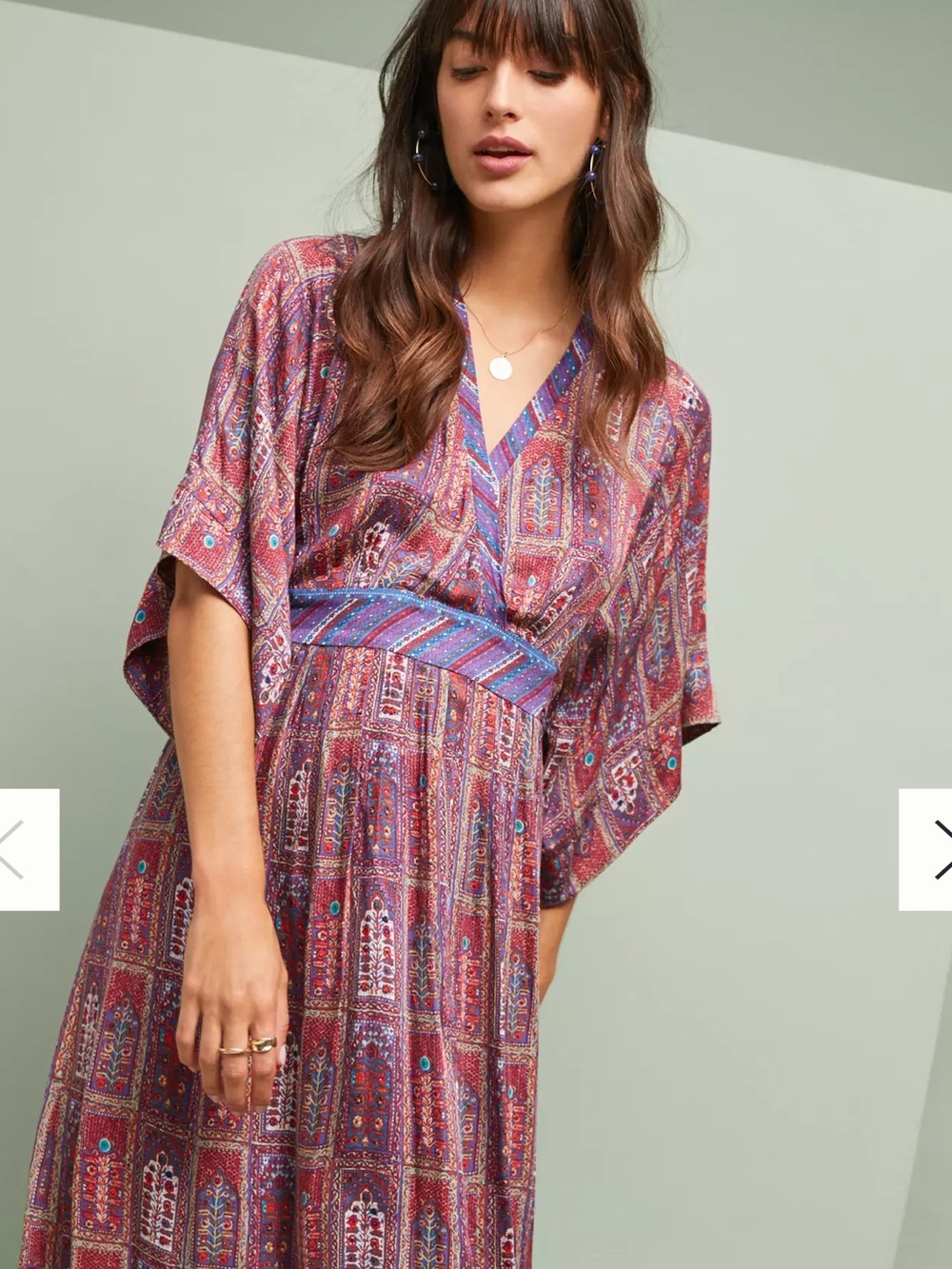 Tiny Anthropologie Omina Kimono Bohemian Print V Neck midi Dress size Medium - Picture 4 of 9